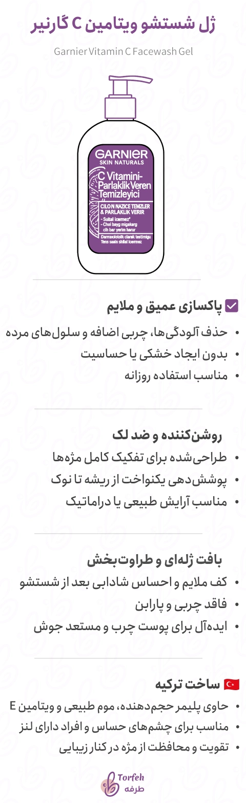 اینفوگرافی ژل شستشو ویتامین C گارنیر
